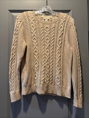 L.L. Bean Beige Cable Knit Pullover Sweater